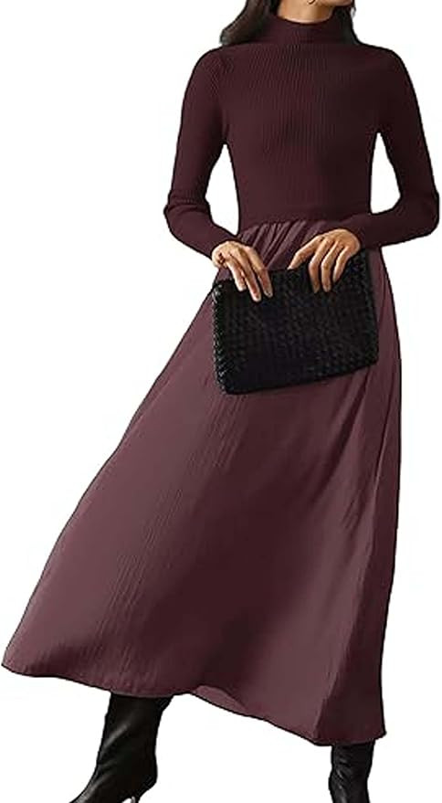Lauweion Women's Turtleneck Sweater Maxi Dress Long Sleeve Slim Fit Ribbed Knit Pullover Jumper T... | Amazon (US)