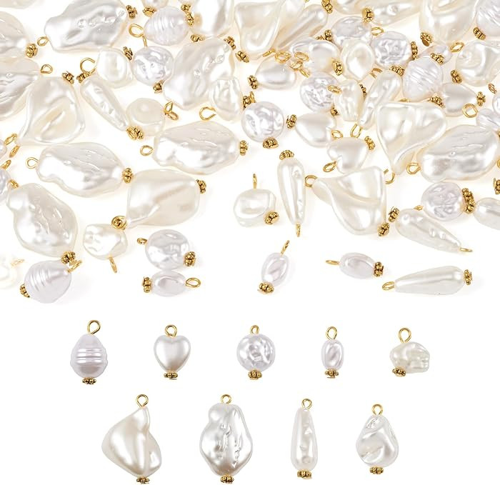 Cheriswelry 90Pcs White Pearl Pendants ABS Imitation Plastic Pearl Dangle Charms with Iron Alloy ... | Amazon (US)