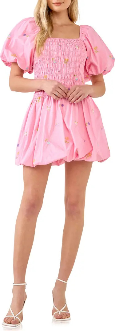 Floral Embroidery Puff Sleeve Cotton Minidress | Nordstrom Rack
