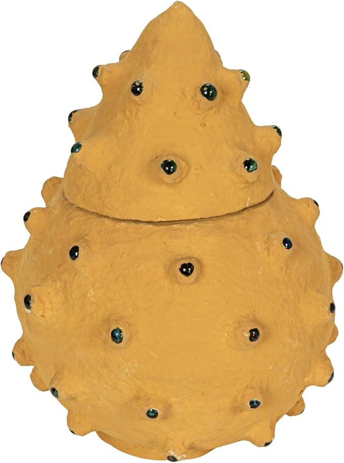 Creative Co-Op Decorative Paper Mache Canister with Glass Marble Accent, Yellow | Amazon (US)