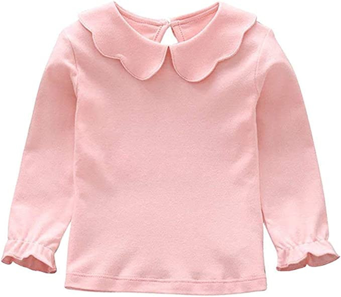 Baby Girl Boy Kids Blouses Long Sleeves Solid Color Doll Collar T-Shirt Top Button | Amazon (US)