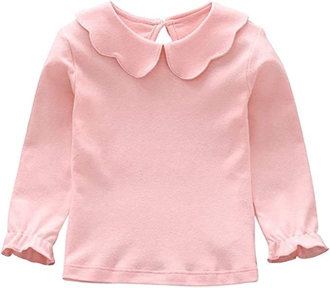 Baby Girl Boy Kids Blouses Long Sleeves Solid Color Doll Collar T-Shirt Top Button | Amazon (US)