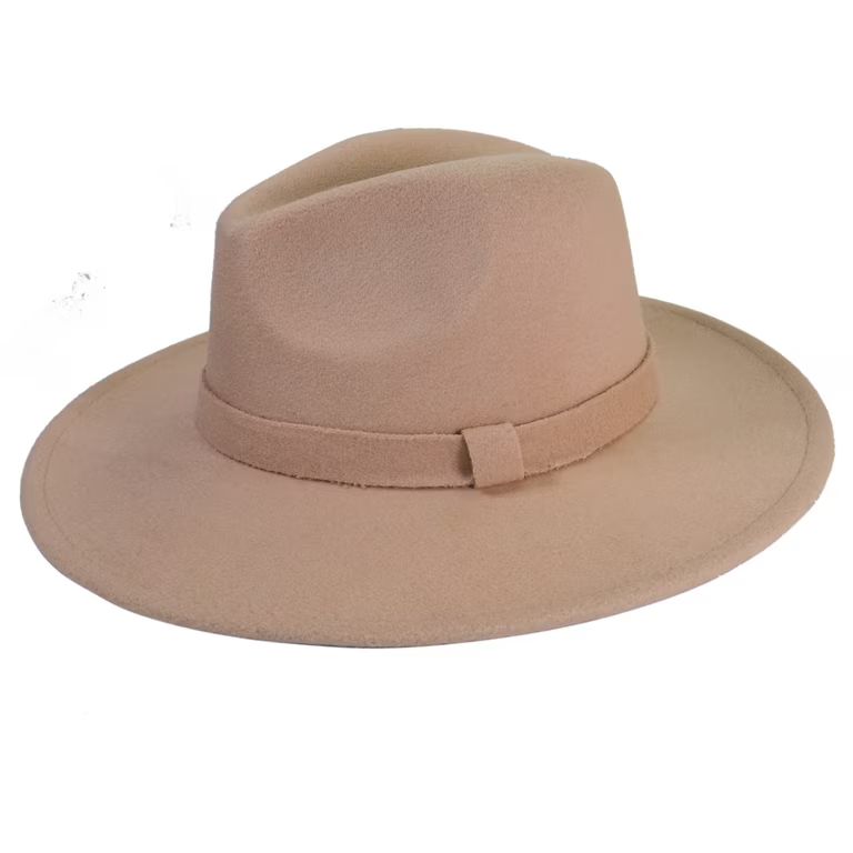 Beige Fedora Panama Upturn Wide Brim Cotton Blend Felt Hat | Walmart (US)