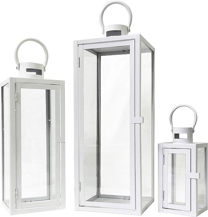 Allgala 3-PC Set Jumbo Luxury Modern Indoor/Outdoor Hurricane Candle Lantern Set with Chrome Plat... | Amazon (US)