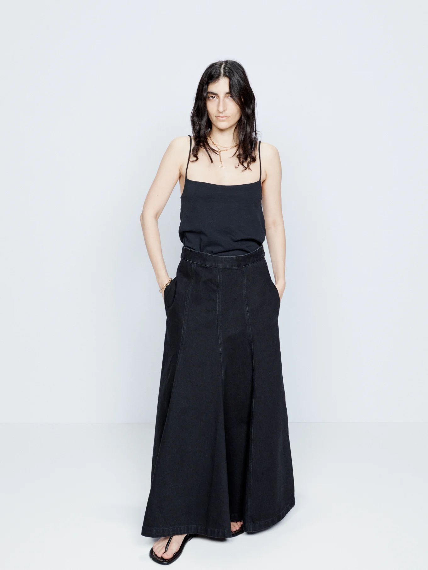 Panelled organic-denim full skirt | Matches (UK)