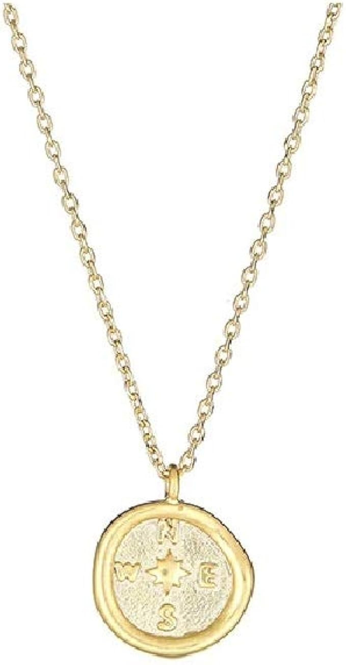 Maya J CZPB20Y Matte Compass Coin Necklace, Yellow, Brass | Amazon (US)
