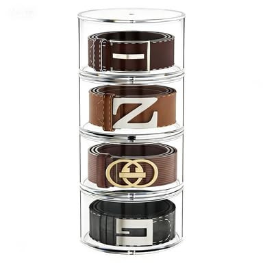 FEMELI Belt Organizer, Acrylic Belt Storage Holder for Closet & Drawer, 4-Layer Stackable Display Case for Belts, Watches, Jewelry and Ties | Amazon (US)
