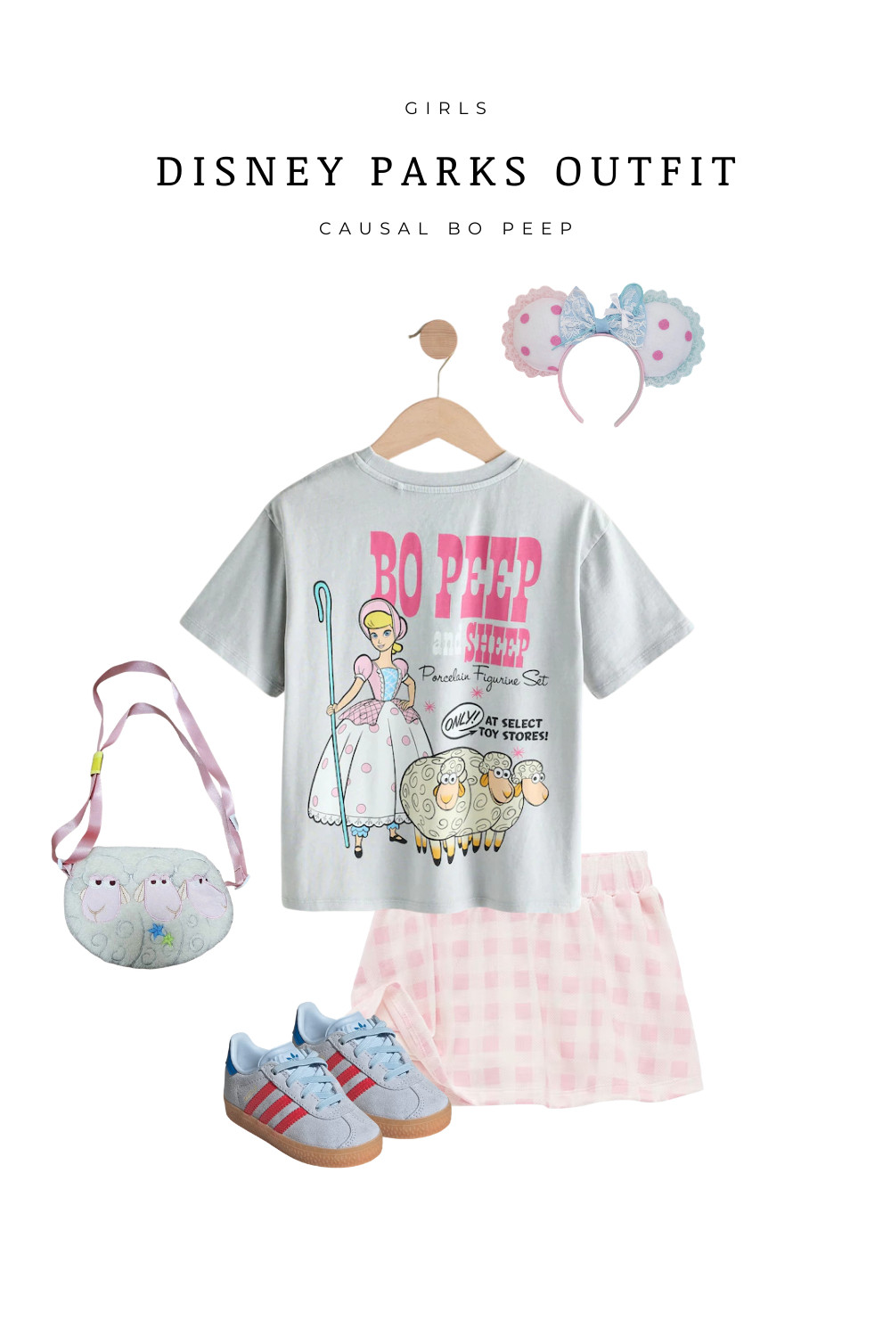  

Disney Parks outfit idea for girls inspired by Bo Peep from Toy Story. This casual Disney look features a Bo Peep graphic tee paired with a pink gingham skirt for a soft pastel park outfit. Styled with blue sneakers, a sheep crossbody bag, and pastel Minnie ears, this is a comfortable and cute Disney park outfit for spring or summer.

 

#LTKootd #LTKKids #LTKTravel
