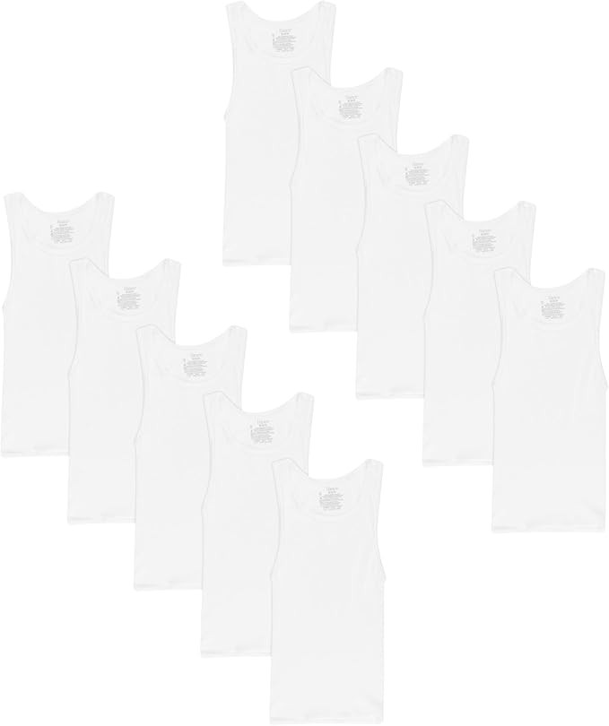 Hanes Boys’ Tank Cotton Undershirt, EcoSmart, 10 Pack, White | Amazon (US)