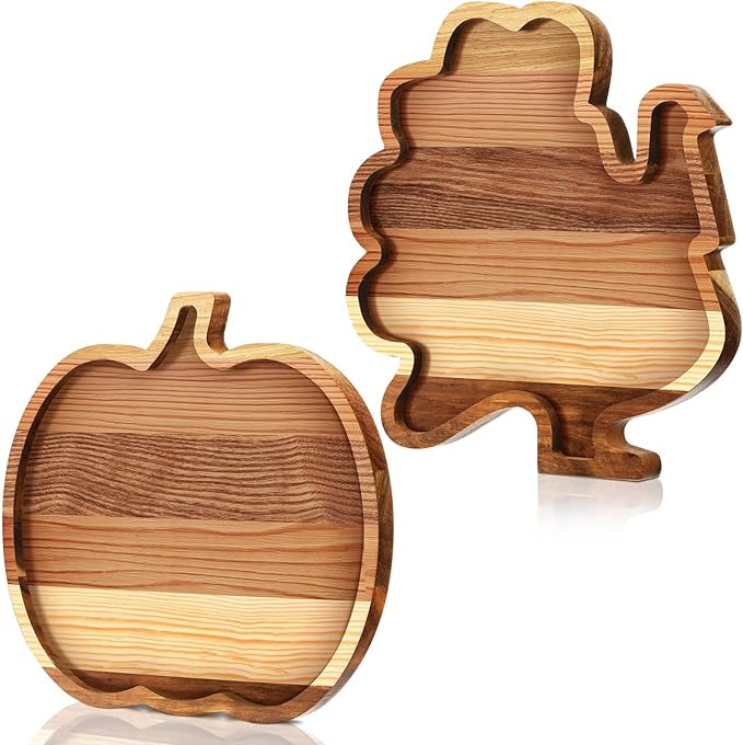 2 Pcs Fall Charcuterie Board Fall Wooden Platters Thanksgiving Serving Platters and Trays Cheese ... | Amazon (US)