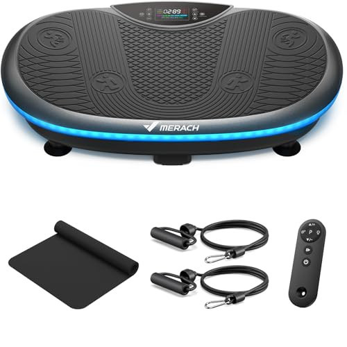 MERACH Vibration Plate Exercise Machine, 4D Whole Body Workout Vibrating Platform for Lymphatic Drainage Weight Loss Muscle Activation, Home Fitness Equipment with Bluetooth Light Pull Cord (Black) | Amazon (US)