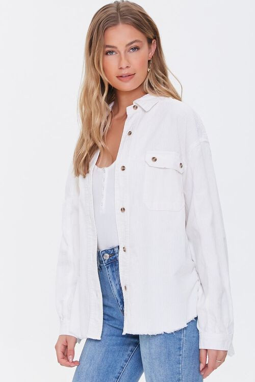 Corduroy Frayed High-Low Shacket | Forever 21 (US)