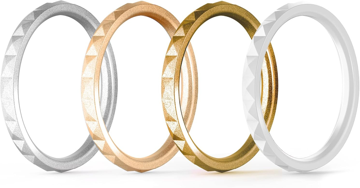 ThunderFit Thin and Stackable Silicone Rings, 8 Rings / 4 Rings / 1 Ring - Silicone Wedding Bands... | Amazon (US)