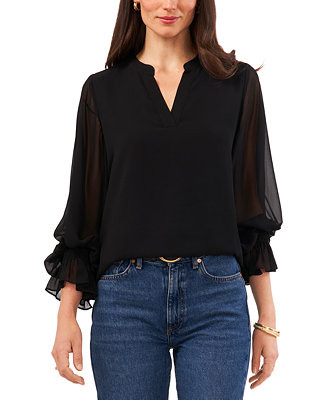 Women's Split-Neck Long-Sleeve Top | Macy's