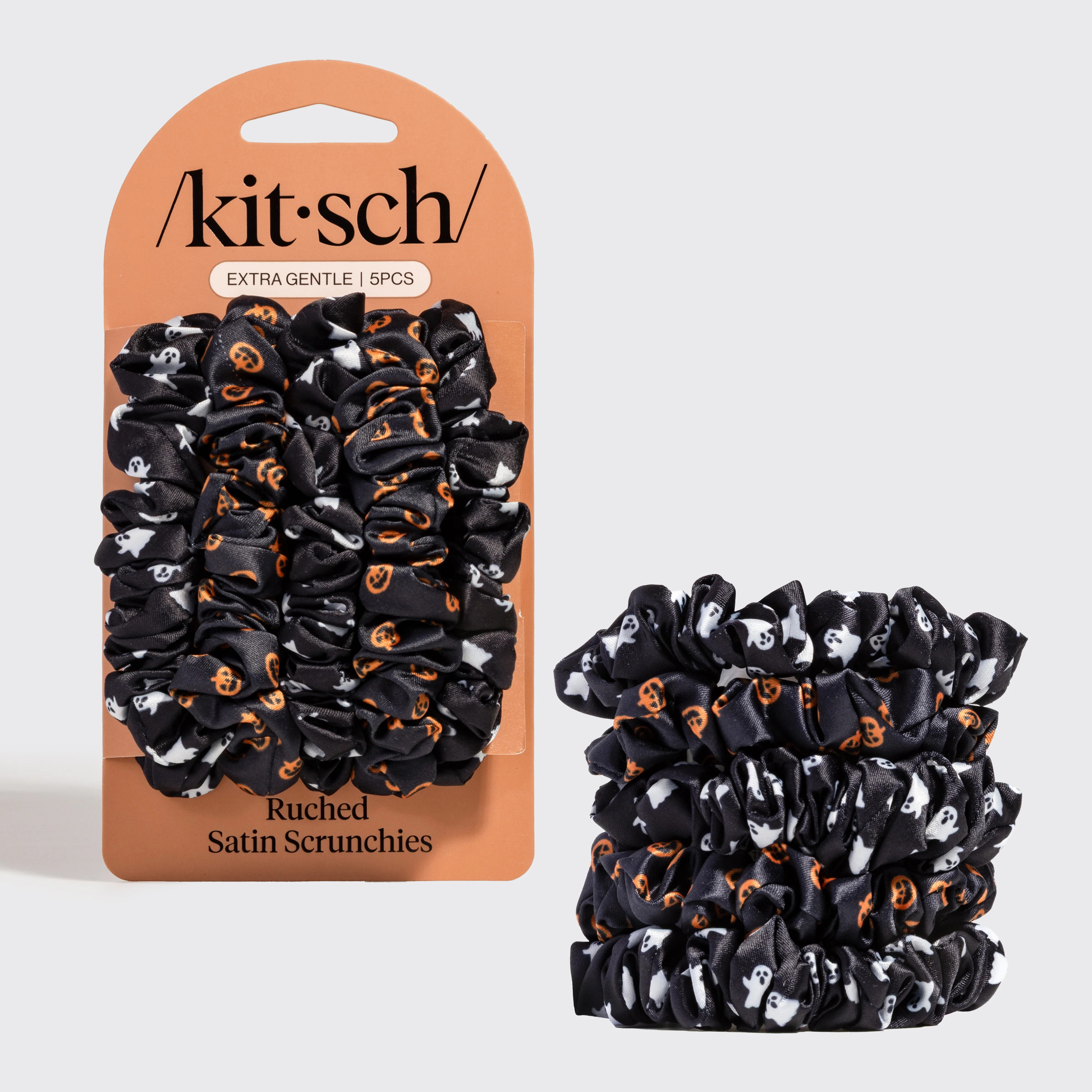Ghosts & Pumpkins Ruched Satin Scrunchies 5pc Set | Kitsch