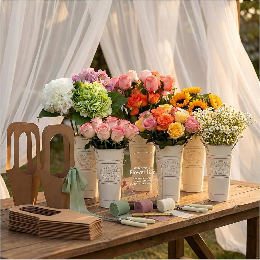 43 Pcs Bridal Shower Flower Bar Supplies, Make Your Own Bouquet Station, Include 6 Embossed Iron ... | Amazon (US)