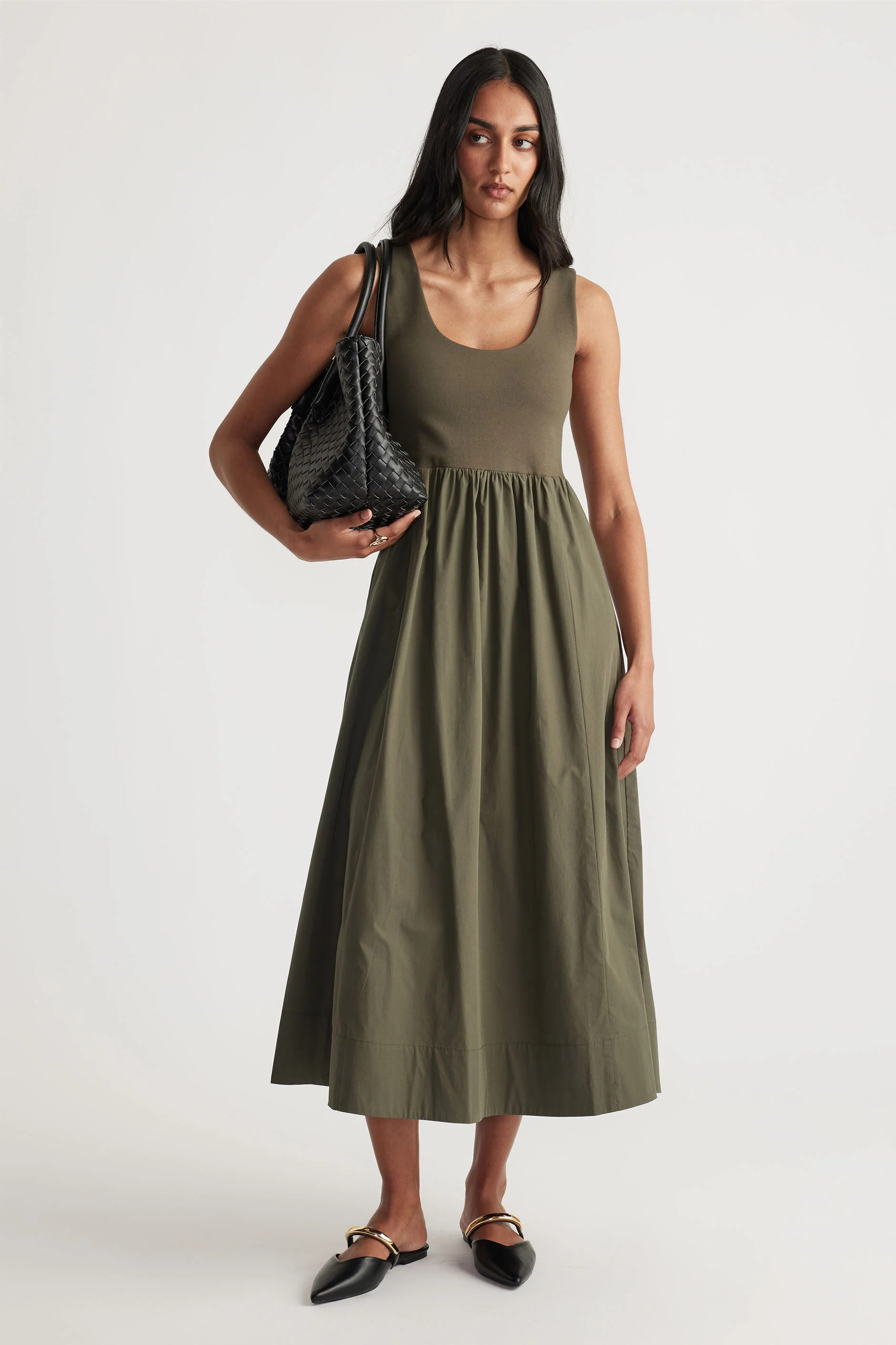Lucie Spliced Midi Dress - Fern Green | DECJUBA