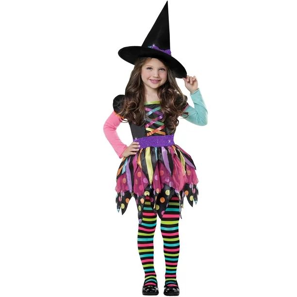 WAY TO CELEBRATE! Miss match Witch Girl's Halloween Fancy-Dress Costume for Child, Medium - Walma... | Walmart (US)