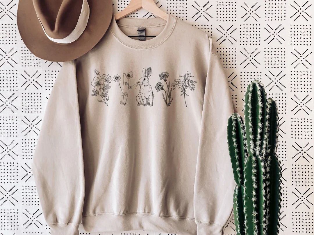 Rabbit Shirt, Botanical Bunny Sweatshirt, Bunny Sweatshirt, Cottagecore Shirt, Rabbit Lover Shirt... | Etsy (US)