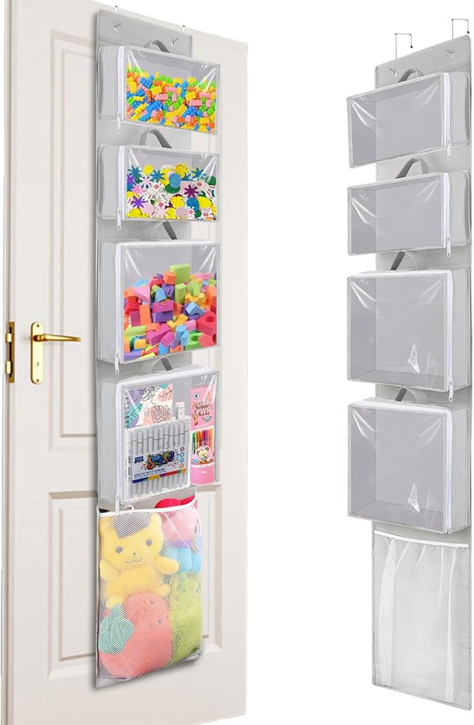 Hanging Toy Storage over Door, Block Stuffed Animal Organizer Idea with 4 Removable Case Bag, Bi-... | Amazon (US)