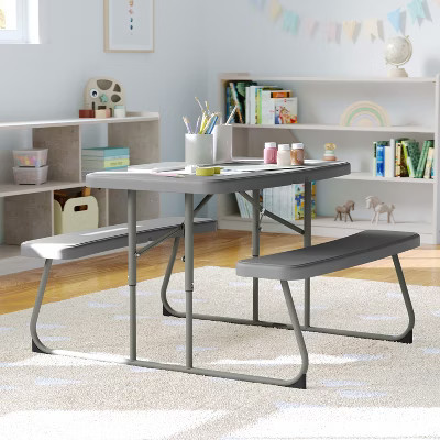 Flash Furniture Paige Easy-Fold Gray Folding Plastic Kids Outdoor Picnic Table and Benches - Commercial Grade - Seating for 4 Kids | Target