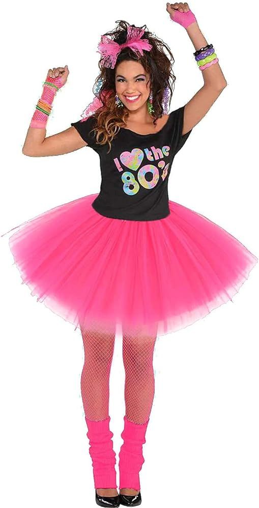 Women's 80's Costumes with Accessories Set Tutu Skirt Earrings Necklace Bracelets Fishnet Gloves ... | Amazon (US)