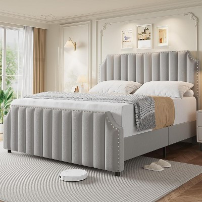 Queen Size Velvet Bed Frame with 50.2" Tufted Headboard & Footboard, Nailhead Trim, No Box Spring Needed, Noise-Free, Grey | Target