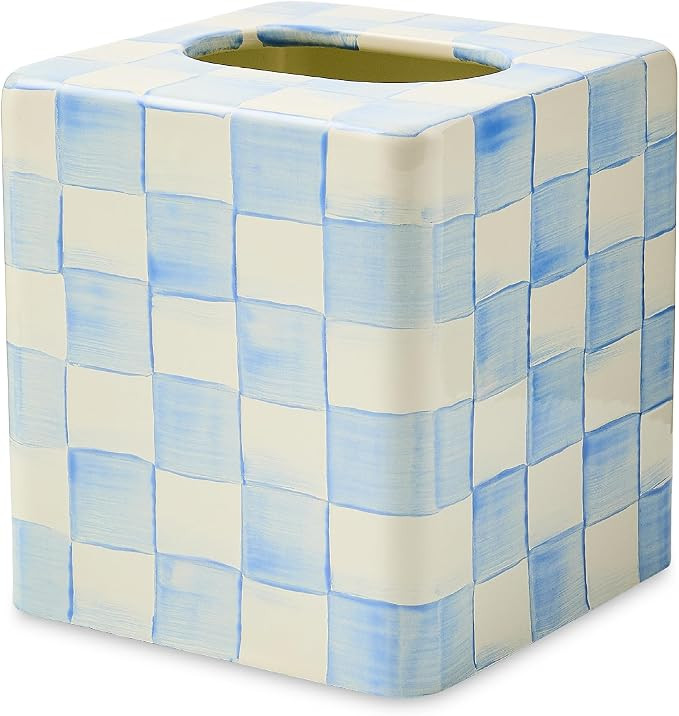 MACKENZIE-CHILDS Enamel Tissue-Box Cover, Light-Blue-and-White Sky Check | Hand-painted design, m... | Amazon (US)