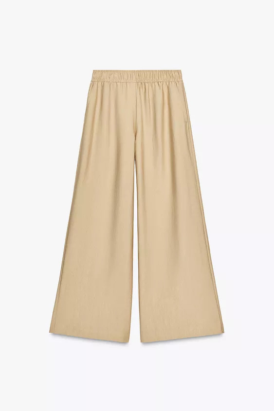 ELASTIC WAIST WIDE LEG PANTS | Zara US
