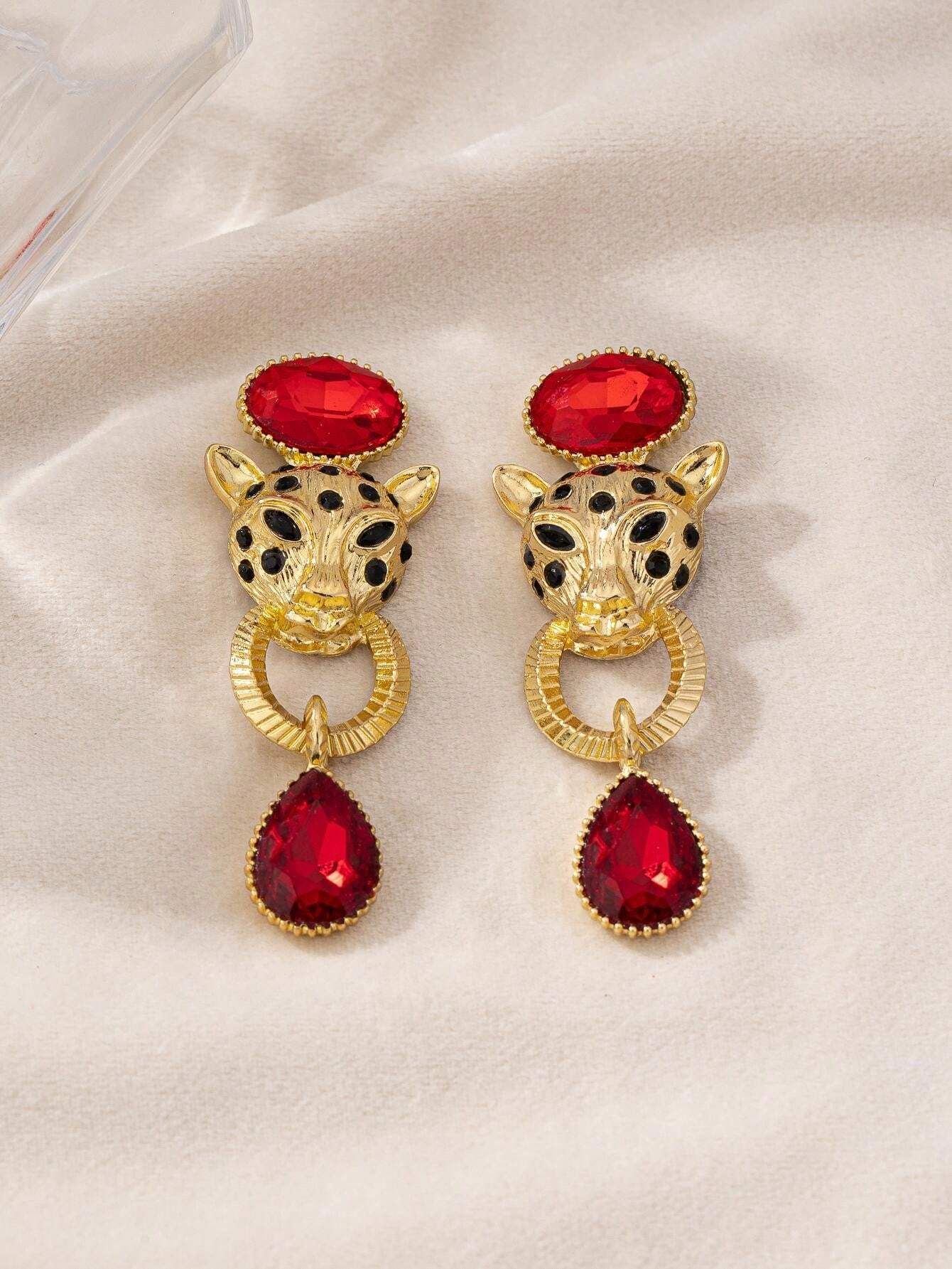 1pair European And American Vintage 3D Leopard Fully Studded Exaggerated Uncommon High-End Earrin... | SHEIN