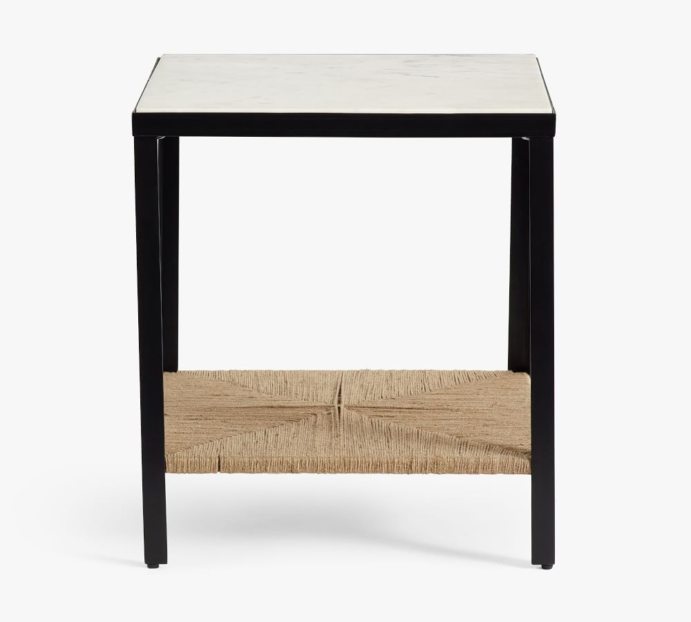 Theo 18" Marble & Woven End Table | Pottery Barn (US)