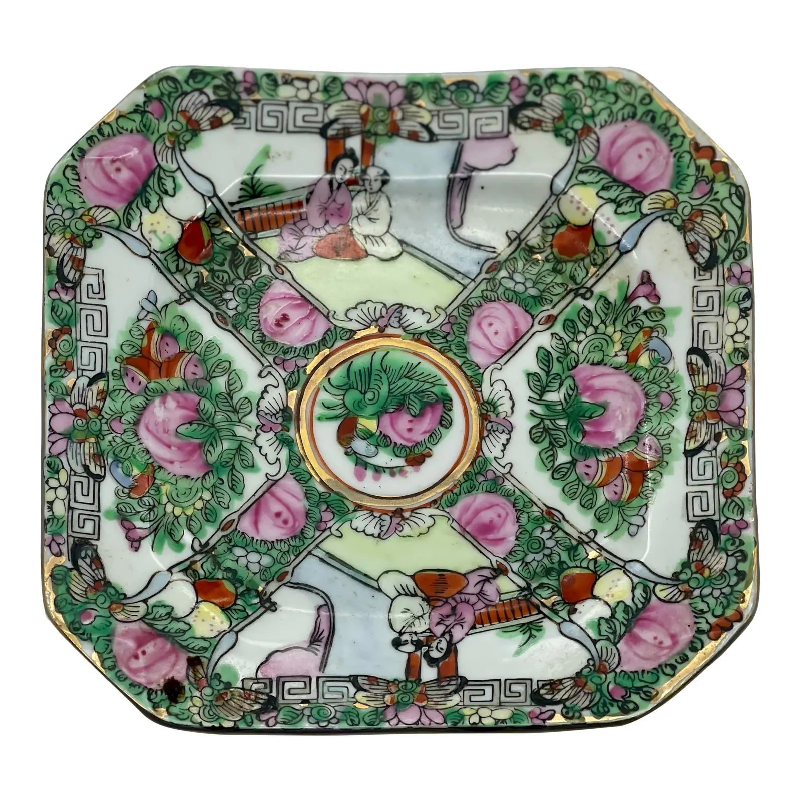 Late Qing Period Famille Rose Medallion Square Plate | Chairish