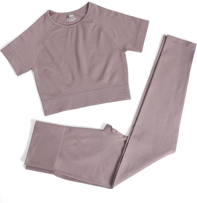 PINKSAVIOR Workout Sets for Women Two Piece Outfits Seamless High Waist Leggings Yoga Crop Tops A... | Amazon (US)