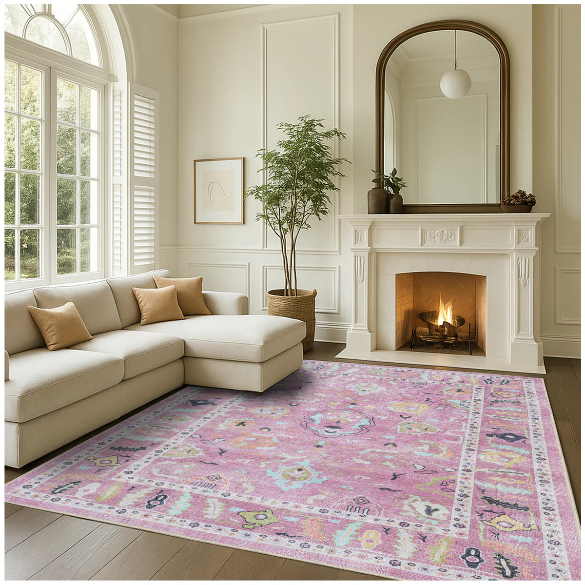 Elira Pink Pink Modern Oushak Rug | Fame Rugs