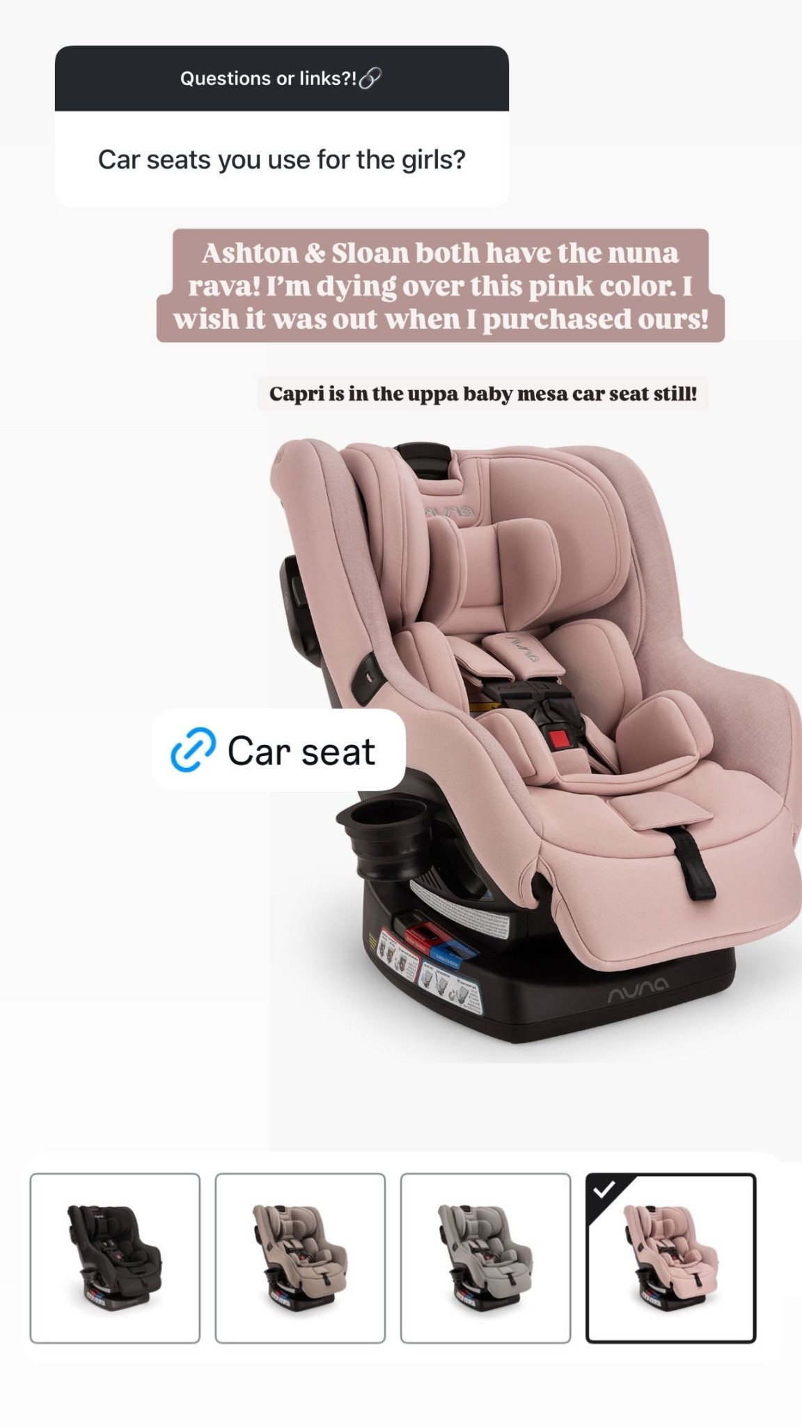 Favorite car seats I use for my toddlers
Nuna rava! Love this pink color 



#LTKKids #LTKBaby
