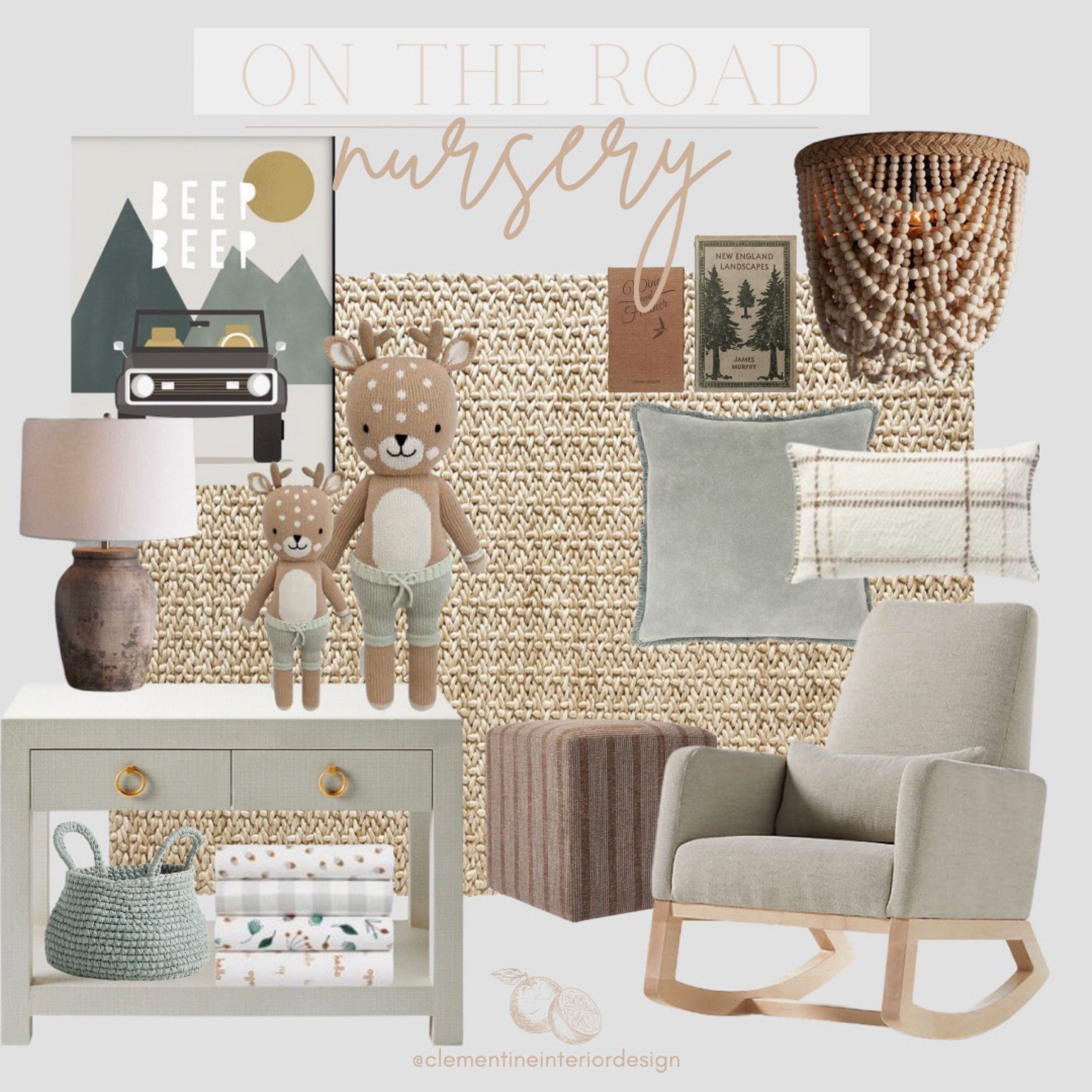 Let’s go on a roadtrip to the cutest little room!🤎

Nursery rocking chair, beaded flush mount, car wall decor, brown ottoman, cuddle and kind deer, vintage books, woven basket, muslin swaddle, sage throw pillow

#LTKbaby #LTKkids #LTKhome
