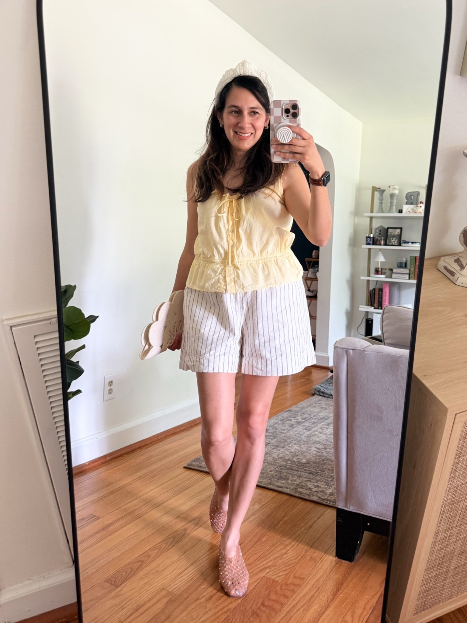 Soft summer outfits are officially my favorite lately 🧈 butter yellow is the cutest for summer 

This feminine summer outfit is giving effortless yellow peplum top, striped linen shorts, and jelly flats details. Perfect for brunch dates, vacation outfits, casual summer days, or everyday elevated basics.

Save this for your next summer outfit idea 💛

#LTKSeasonal #LTKOver40 #LTKootd