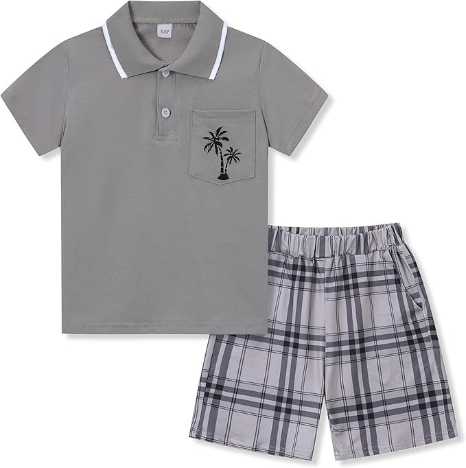 Kids Tween Boy Clothes Casual Short Sleeve Polo Shirt + Plaid Print 2Pcs Shorts Summer Clothing S... | Amazon (US)