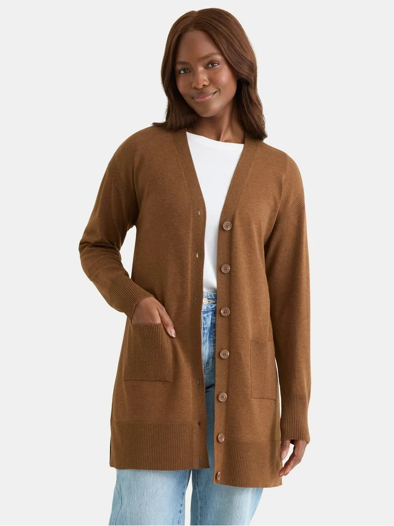 Time and Tru Women’s Longline Button Front Cardigan Sweater, Lightweight, Sizes XS-XXXL | Walmart (US)