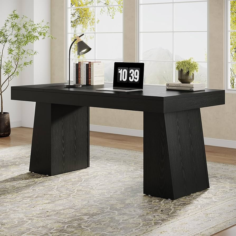 Tribesigns 55" Executive Desk, Wooden Office Desk with Double Pedestal, Modern Simple Computer Wr... | Amazon (US)