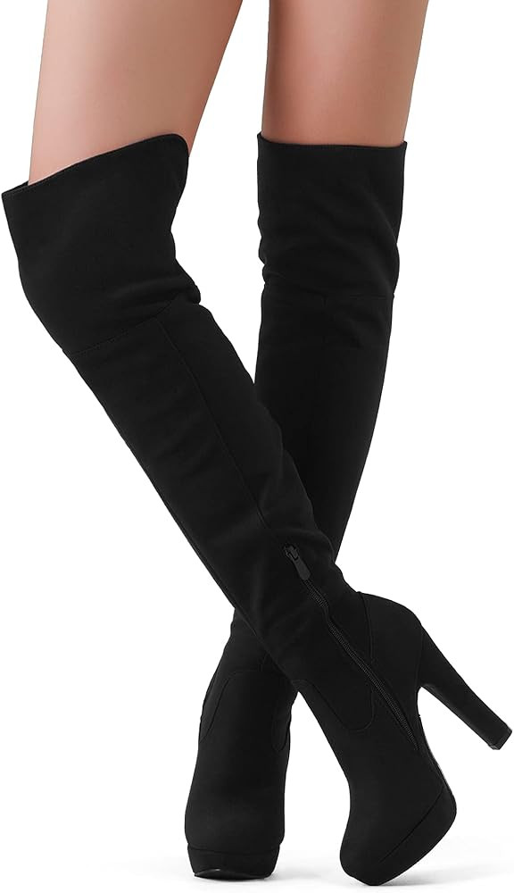 DREAM PAIRS Women's Thigh High Chunky Heel Platform Over The Knee Boots | Amazon (US)