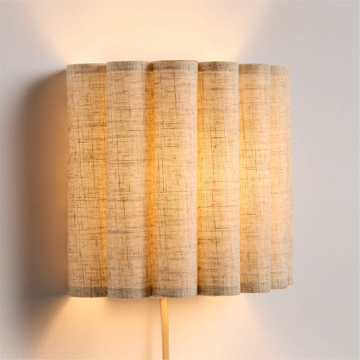 Emme Pleated Linen Plug-In Wall Sconce + Reviews | Crate & Kids | Crate & Barrel