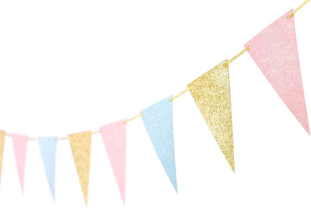 10 Feet Gender Reveal Party Banner Glitter Paper Decoration Anniversary Supplies Garland Pennant ... | Amazon (US)