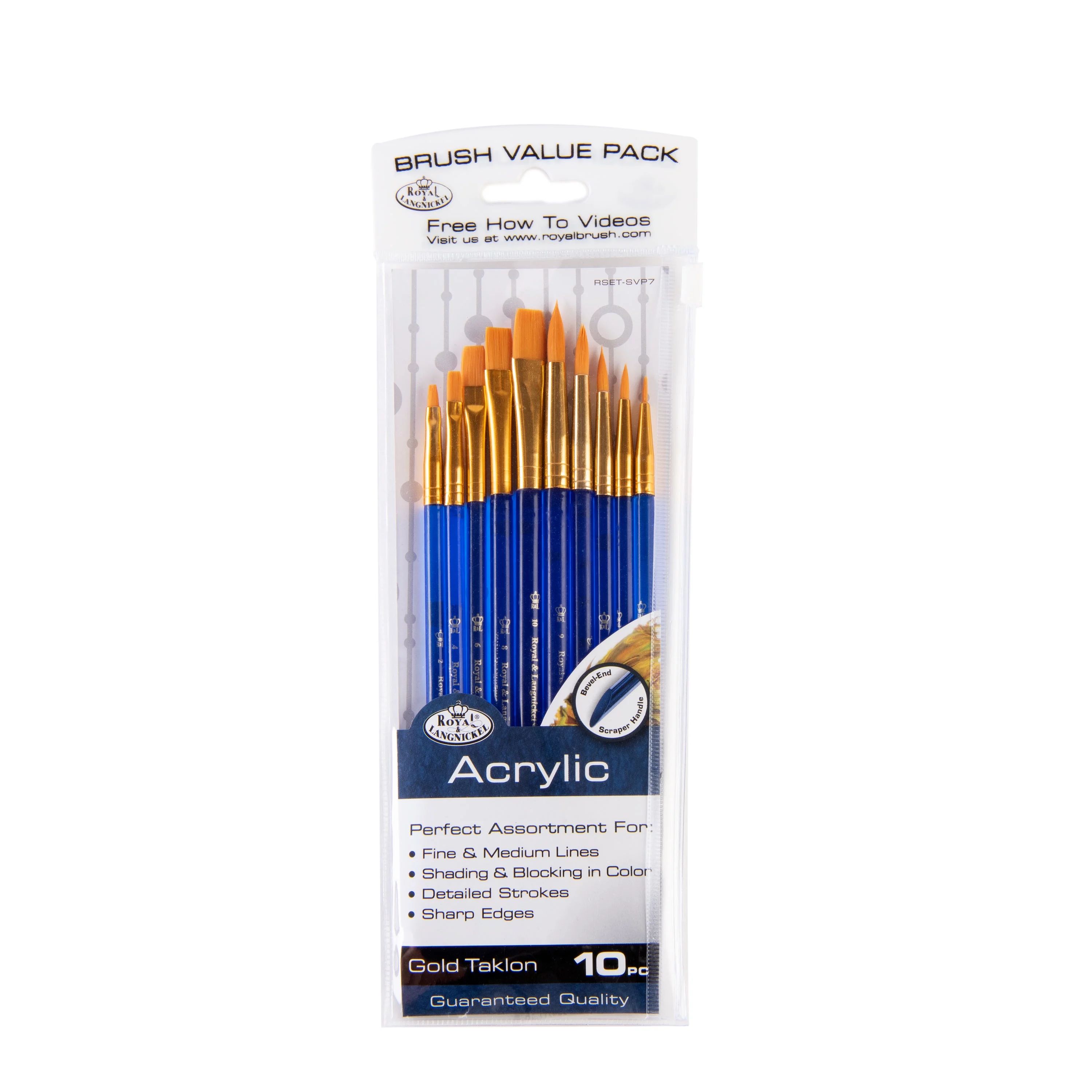 Royal & Langnickel Super Value Brush Set, Golden Taklon, Shaders & Rounds, 10pc - Walmart.com | Walmart (US)