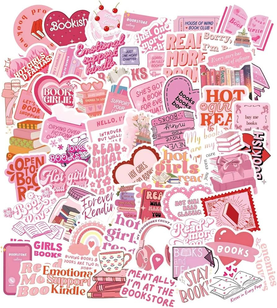 Pink Bookish Stickers 61pcs, Book Stickers for Kindle, Pink Stickers Aesthetic Kindle Stickers Pa... | Amazon (US)