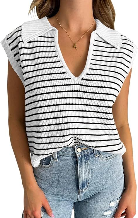 Bowowor Womens Sweater Vest Summer Ribbed Tank Summer Casual Fitted V-Neck Sweater Vest | Amazon (US)