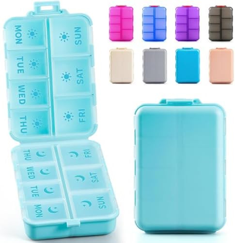 New Foldable & Double Protection Portable Weekly Pill Organizer 2 Times A Day with Etched Labels,... | Amazon (US)