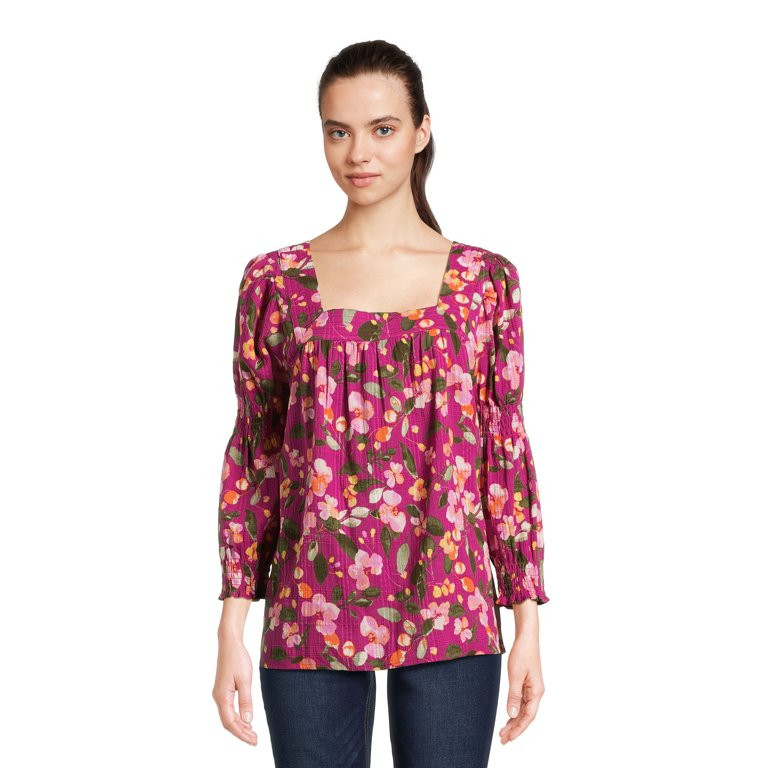 The Pioneer Woman Square Neck Top with Long Sleeves, Women's, Sizes XS-XXL | Walmart (US)