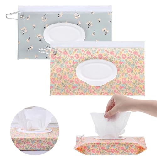 2Packs Baby Wipes Dispenser Portable Baby Wipe Holder Refillable Wet Wipes Container Reusable Travel Wipes Case, Keeps Wipes Fresh(Blue) | Amazon (US)
