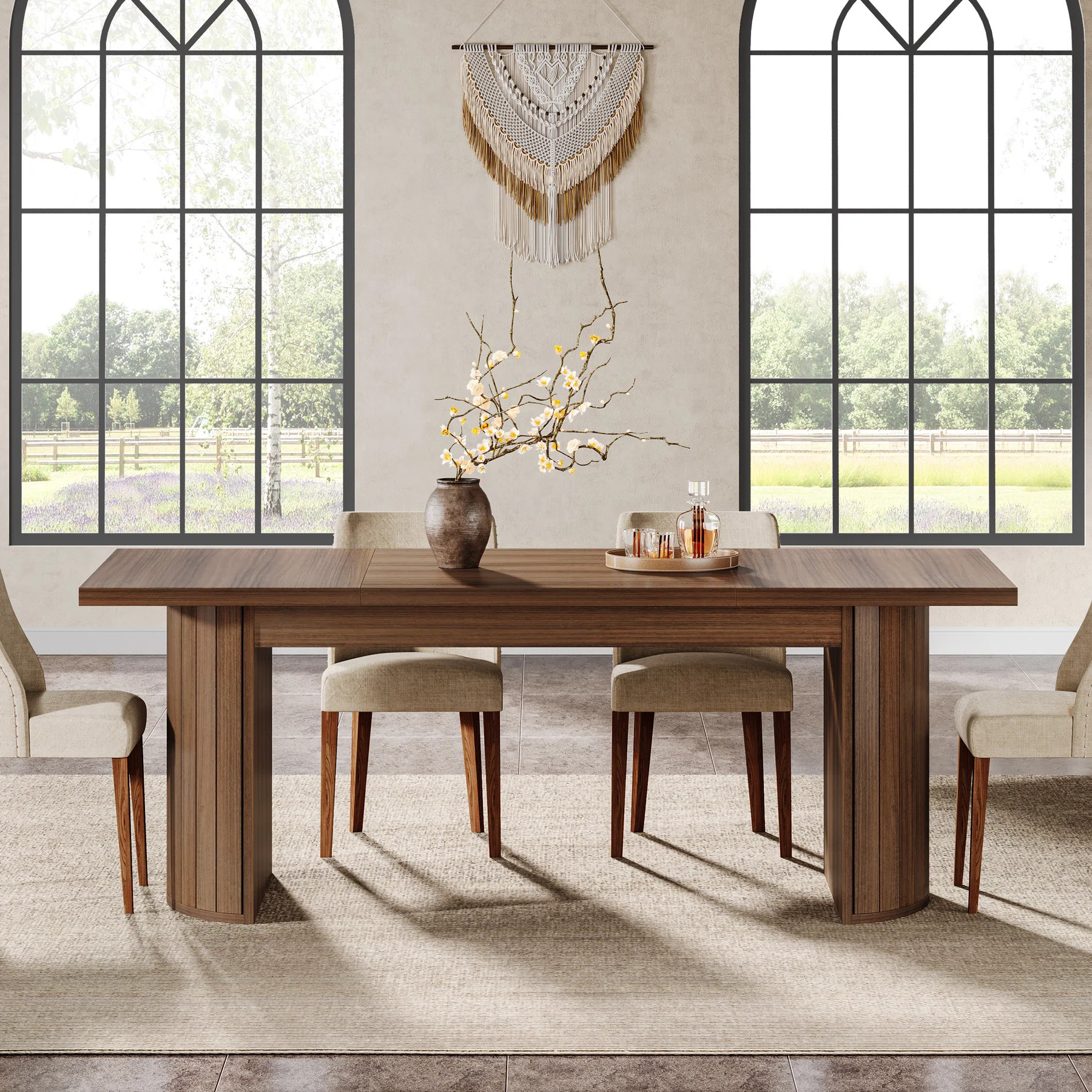 78.74" Extra Long Farmhouse Dining Table, Wooden Rectangular Dining Table With Dual Base | Wayfair North America